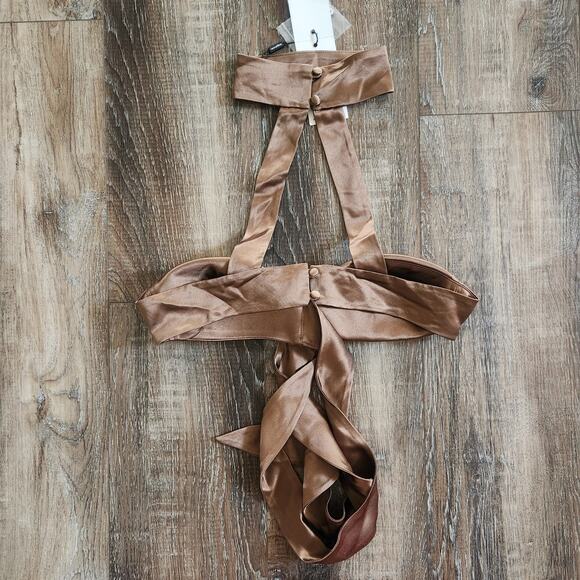 Retrofete Ross Top in Cognac Brown Size XS NWT Satin Padded Bust Strapless - Picture 6 of 10